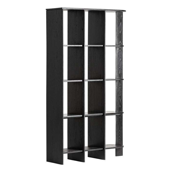 Bibliotecă din lemn de stejar negru și marmură neagră Nara [4]