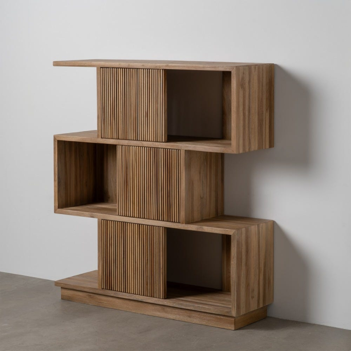 Biblioteca din lemn de tec reciclat maro deschis cu usi glisante [2]