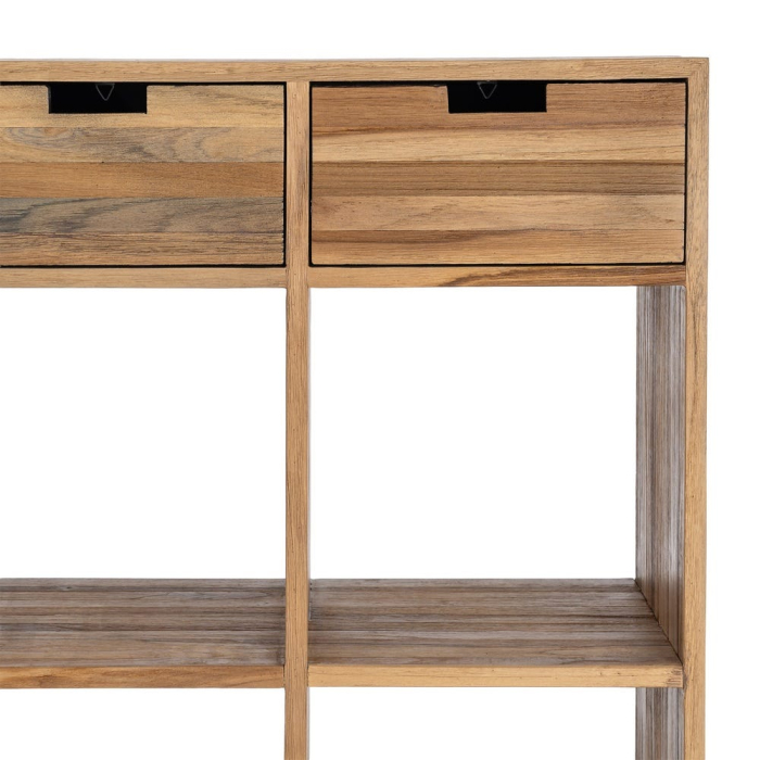 Bibliotecă joasă din lemn reciclat de tec maro cu 3 sertare si 9 compartimente 96x30x98 cm [8]