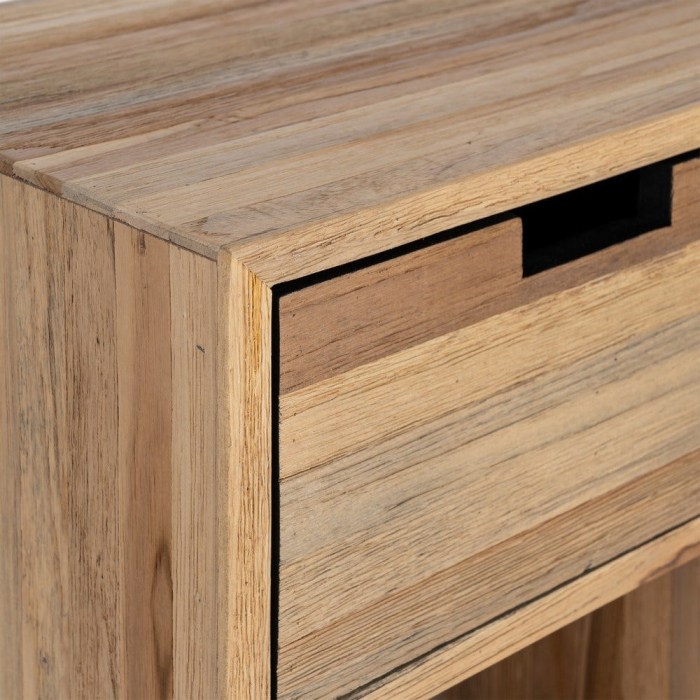 Bibliotecă joasă din lemn reciclat de tec maro cu 3 sertare si 9 compartimente 96x30x98 cm [6]