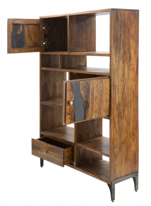 Bibliotecă lemn masiv stil industrial CreativDeco [4]