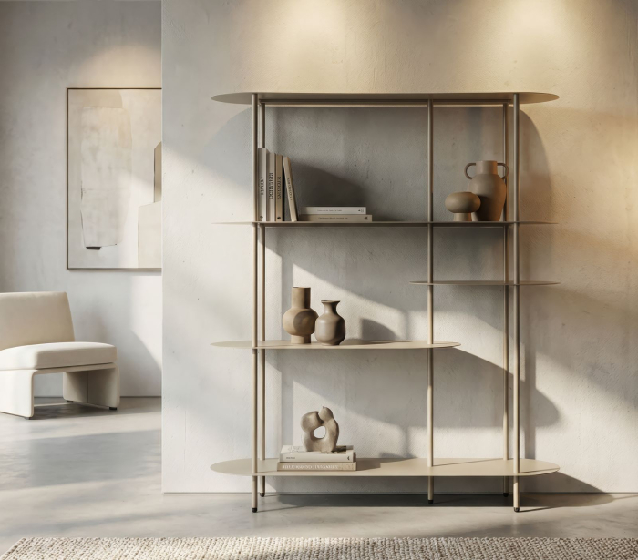 Bibliotecă metalică modernă cu polițe ovale finisaj gri taupe [8]