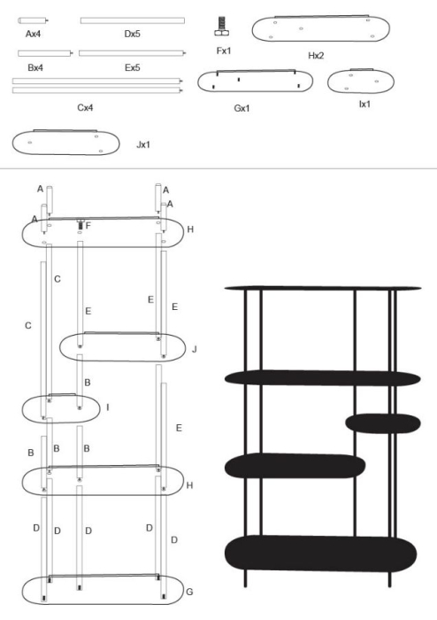 Bibliotecă metalică modernă cu polițe ovale finisaj gri taupe [10]