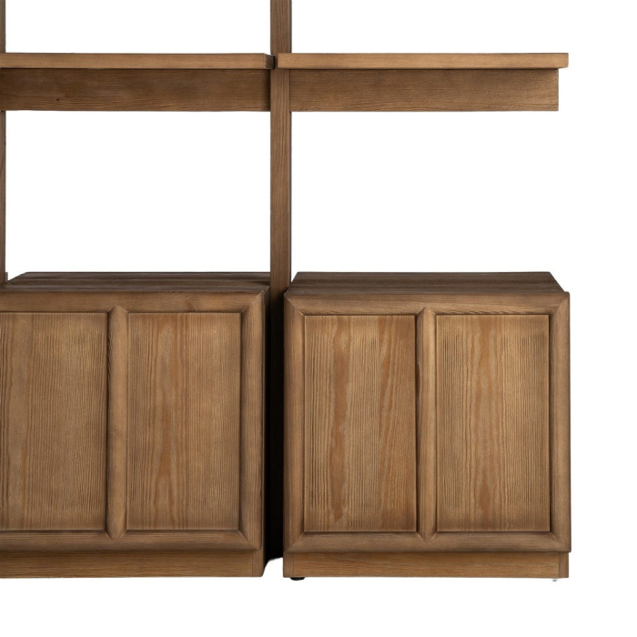 Bibliotecă din lemn de pin natural cu rafturi și corpuri de depozitare [13]