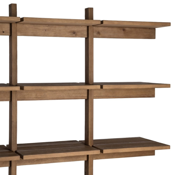 Bibliotecă din lemn de pin natural cu rafturi și corpuri de depozitare [5]