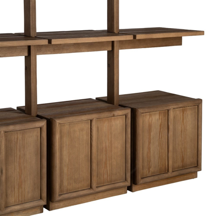 Bibliotecă din lemn de pin natural cu rafturi și corpuri de depozitare [9]