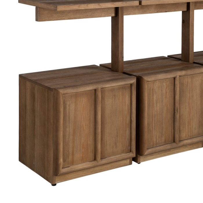 Bibliotecă din lemn de pin natural cu rafturi și corpuri de depozitare [6]