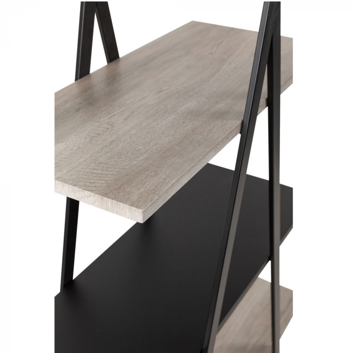 Bibliotecă Apatchi cu rafturi sonoma decapé și cadru metalic negru pentru decor modern [2]
