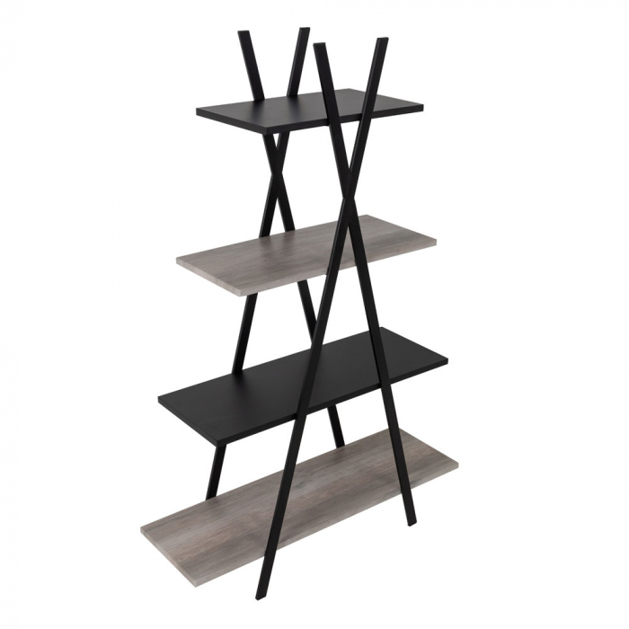 Bibliotecă Apatchi cu rafturi sonoma decapé și cadru metalic negru pentru decor modern [1]