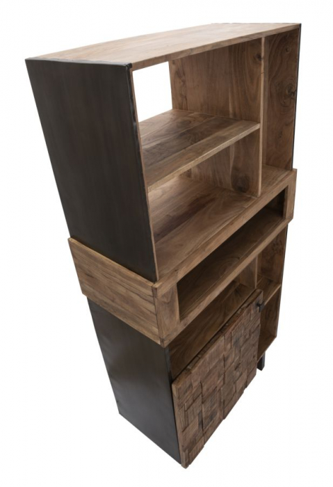 Biblioteca lemn masiv acacia usa mozaic rafturi deschise Mumbai 88x177 - CreativDeco.ro [8]