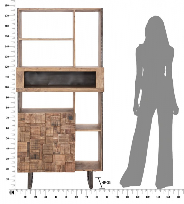 Biblioteca lemn masiv acacia usa mozaic rafturi deschise Mumbai 88x177 - CreativDeco.ro [10]