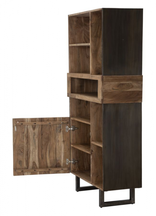 Biblioteca lemn masiv acacia usa mozaic rafturi deschise Mumbai 88x177 - CreativDeco.ro [5]