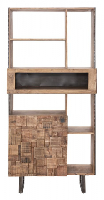 Biblioteca lemn masiv acacia usa mozaic rafturi deschise Mumbai 88x177 - CreativDeco.ro [2]