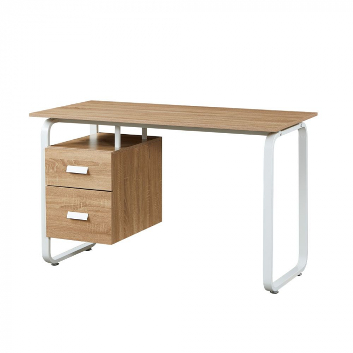 Birou compact metal alb PAL natur cu 2 sertare – model Voler pentru home office sau studiu [3]