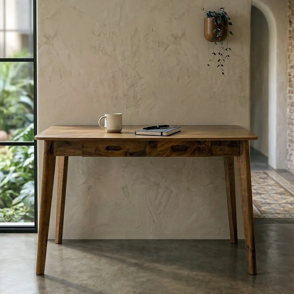 Birou din lemn de mango cu sertare discrete și picioare metalice [2]