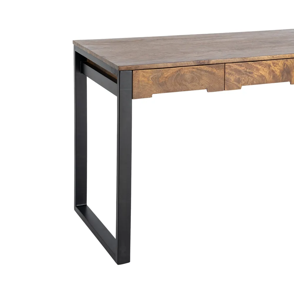 Birou din lemn de mango cu 3 sertare și structură metalică geometrică [9]