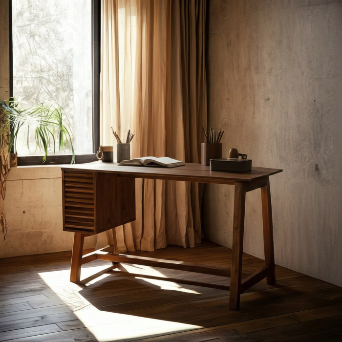 Birou din lemn de mango natural cu ușă decorativă [1]