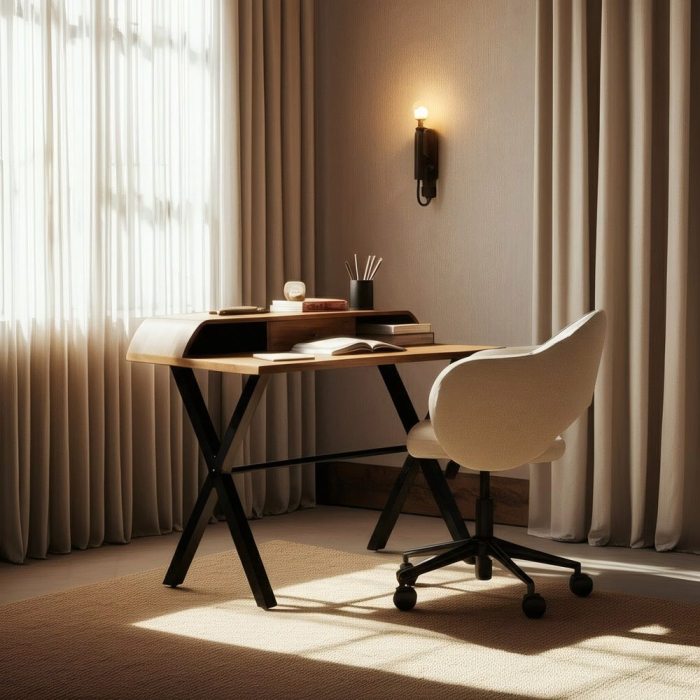 Pachet mobilier birou lemn mango și scaun tapitat Leon 125x62x90 cm [1]