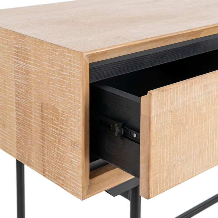 Birou din lemn natur cu picioare metalice negre și spațiu de depozitare – imagine principală [7]
