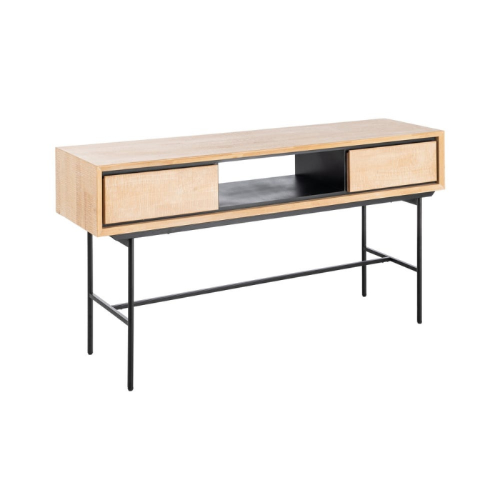Birou din lemn natur cu picioare metalice negre și spațiu de depozitare – imagine principală [2]