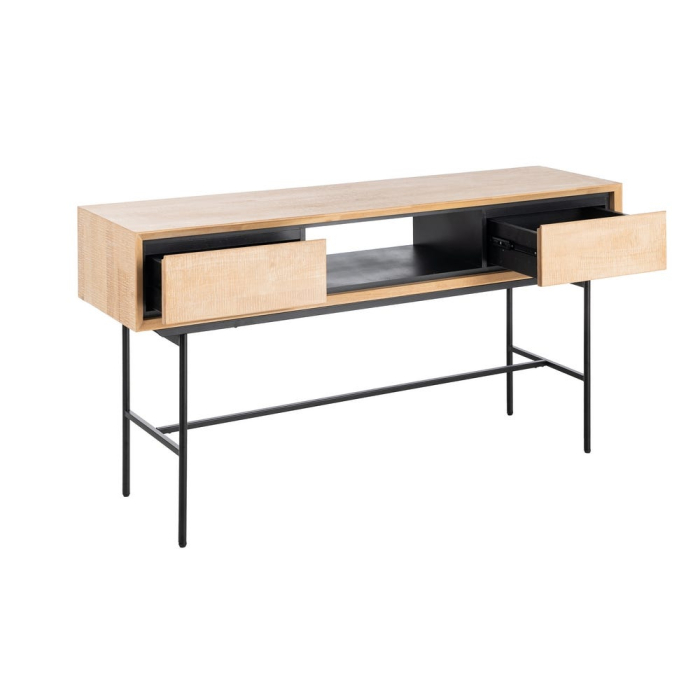 Birou din lemn natur cu picioare metalice negre și spațiu de depozitare – imagine principală [3]