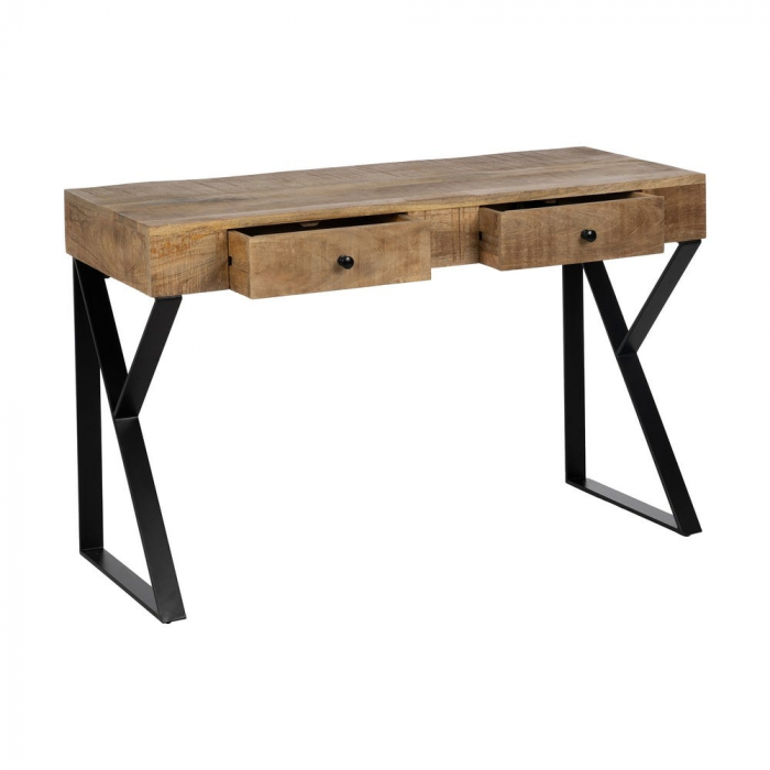 Birou industrial din mango cu structură metalică Z și trei sertare [4]