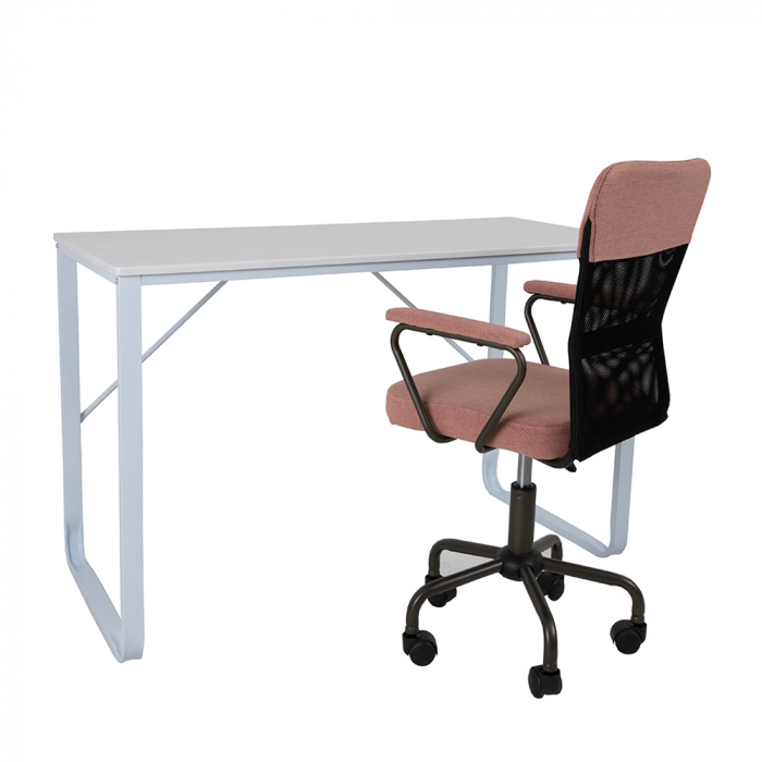 Birou MDF alb Formula Desk cu cadru metalic alb [4]