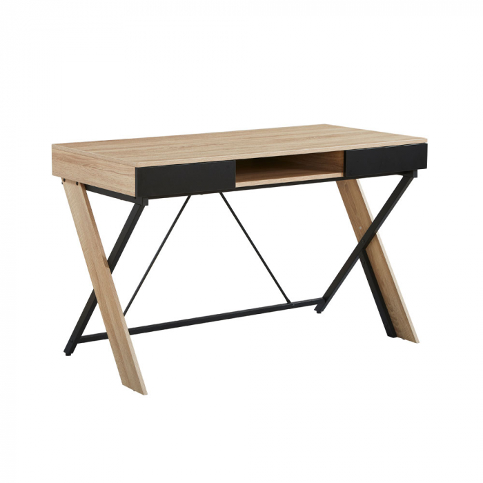 Birou stejar metal Double X cu sertar și blat generos [1]