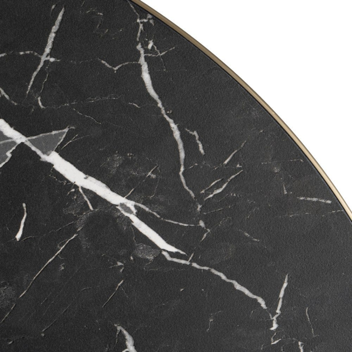 Blat de masa rotund din piatra sinterizata cu model imitatie marmura neagra si margine aurie de aluminiu [3]
