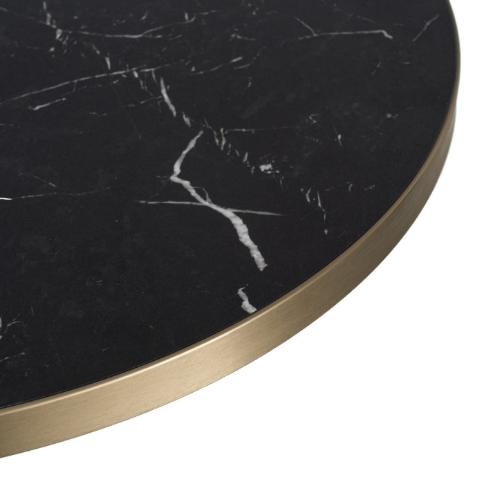 Blat de masa rotund din piatra sinterizata cu model imitatie marmura neagra si margine aurie de aluminiu [4]