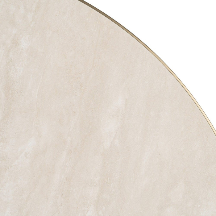 Blat de masa rotund din piatra sinterizata cu model imitatie travertin bej si margine aurie de aluminiu [3]