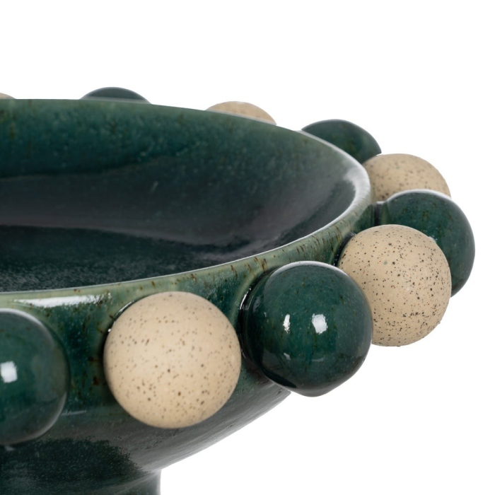 Bol decorativ cu picior din ceramică verde cu alb cu relief sferic [4]