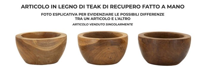 Bol decorativ din lemn de tec reciclat cu pereți groși, buză lată și desen natural [5]