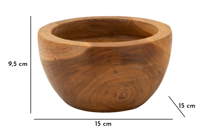 Bol decorativ din lemn de tec reciclat cu pereți groși, buză lată și desen natural [8]