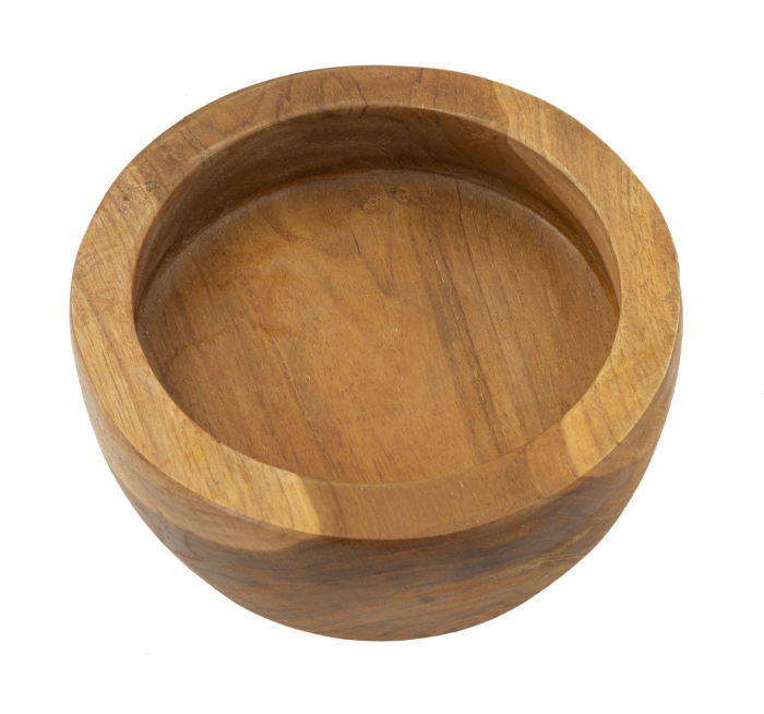 Bol decorativ din lemn de tec reciclat cu pereți groși, buză lată și desen natural [2]