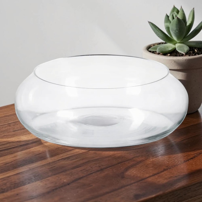 Bol decorativ din sticlă transparentă cu formă rotundă joasă [2]