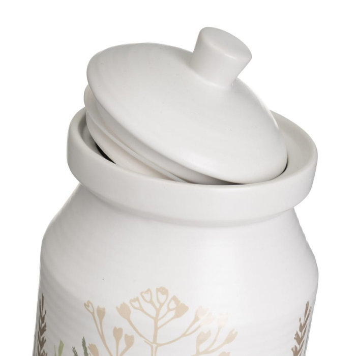 Borcan cu capac din stoneware alb cu imprimeu de ierburi pentru bucătărie de 1100 ml [2]