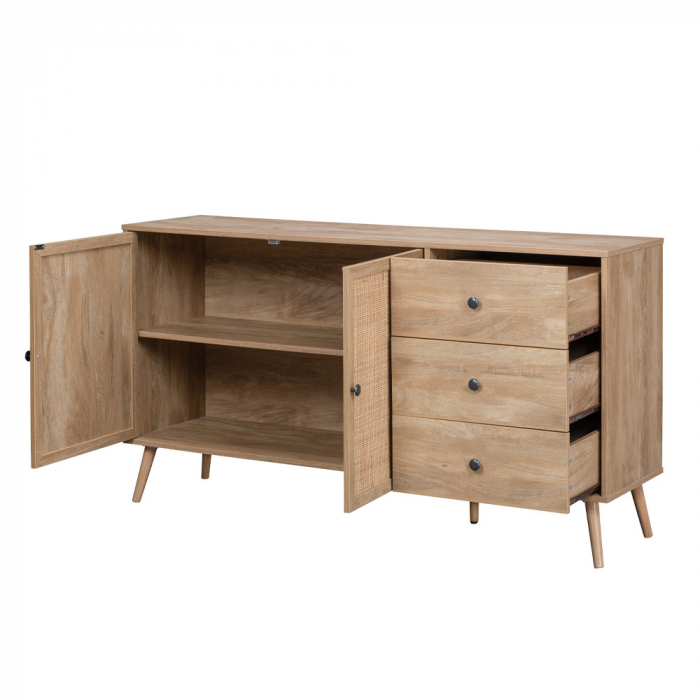 Bufet Ammos din lemn cu rattan natural și spațiu de depozitare modern [6]