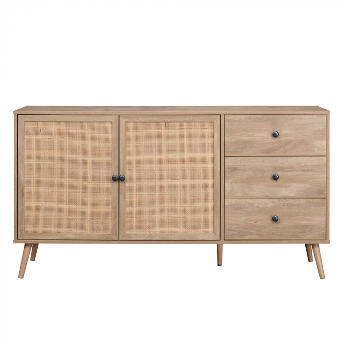 Bufet Ammos din lemn cu rattan natural și spațiu de depozitare modern [4]