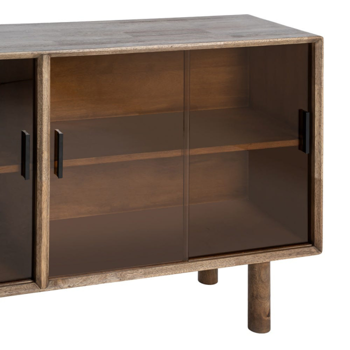 Bufet din lemn maro cu usi din sticla pentru living [5]
