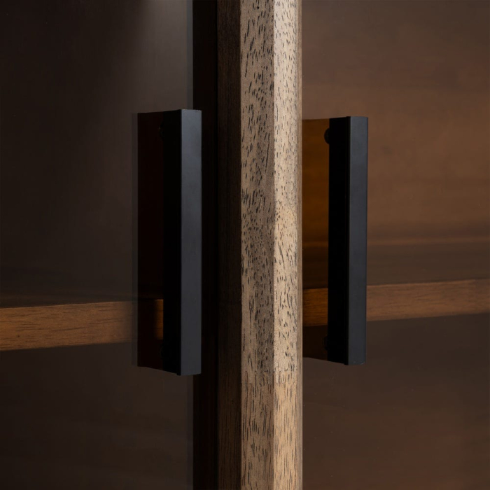 Bufet din lemn maro cu usi din sticla pentru living [8]