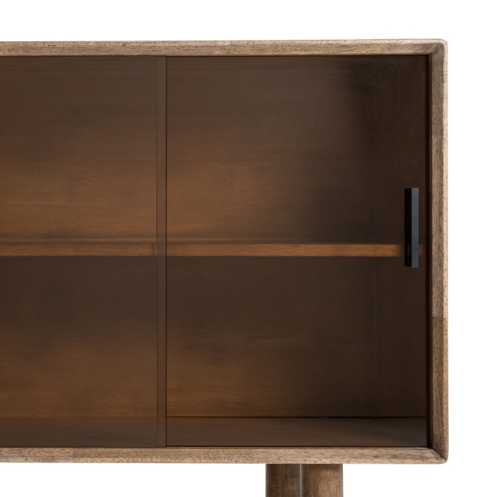 Bufet din lemn maro cu usi din sticla pentru living [10]