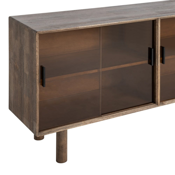 Bufet din lemn maro cu usi din sticla pentru living [6]