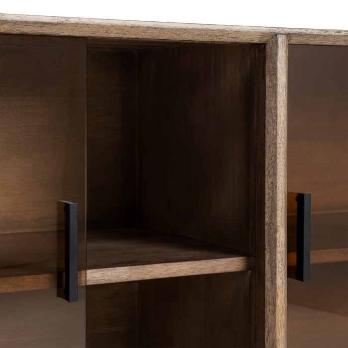 Bufet din lemn maro cu usi din sticla pentru living [9]