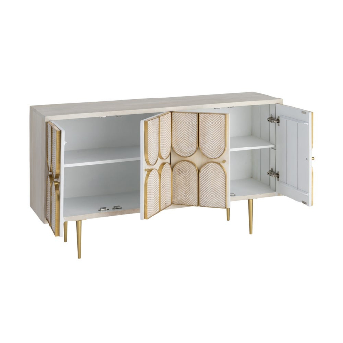 Bufet din lemn de mango cu front decorativ geometric si accente aurii 152 cm [4]