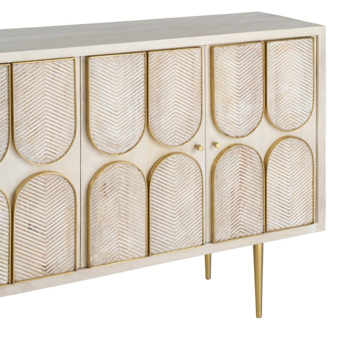 Bufet din lemn de mango cu front decorativ geometric si accente aurii 152 cm [5]