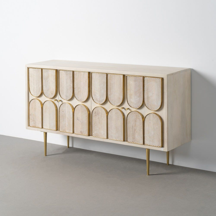 Bufet din lemn de mango cu front decorativ geometric si accente aurii 152 cm [2]
