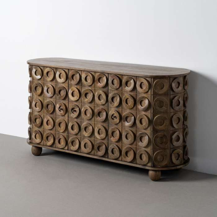 Bufet din lemn de mango cu relief circular decorativ 147 cm [2]