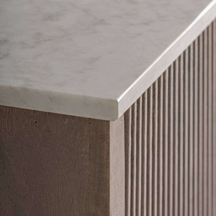 Bufet din lemn de mango cu fronturi striate și blat din marmură albă [4]