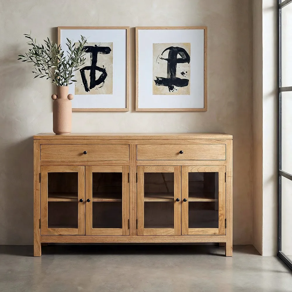 Bufet din lemn de mindi cu uși din sticlă și sertare [2]